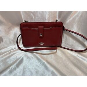 Coach Noa Messenger red polished pebble leather w/ removable wallet crossbody